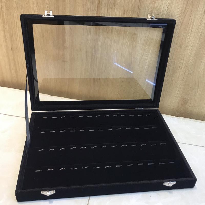Hộp nhung nắp kính trưng bày mặt dây (MÀU ĐEN) 35x24x4.5cm Hộp nhung nắp kính