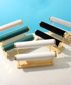 Trụ treo, trưng bày vòng trưng bày trang sức trưng bày đồng hồ 2 tầng đế gỗ kết hợp vải nhung tiện lợi